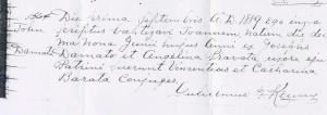 John Damato baptism record-1889-cropped
